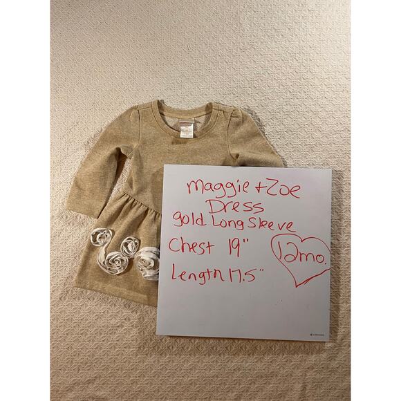 Maggie & Zoe Gold & Tan Dress with Ribbon - 12 Months Ribbon Embroidery - Picture 12 of 12